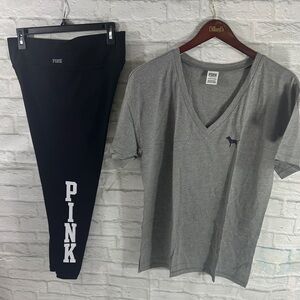 PINK Victoria's Secret Heather Gray Tee and Black PINK leggings
